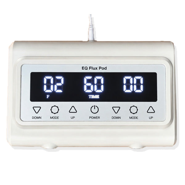 EQ FLUX POD™ White EQ Flux Wave POD, comes with hand grips, cable, cups, pad, foot pads, belly band, pelvic floor, pair of rubber pads, large and small wand. 